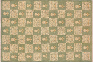 handmade Transitional Kafkaz Chobi Ziegler Green Beige Hand Knotted RECTANGLE 100% WOOL area rug 10 x 13
